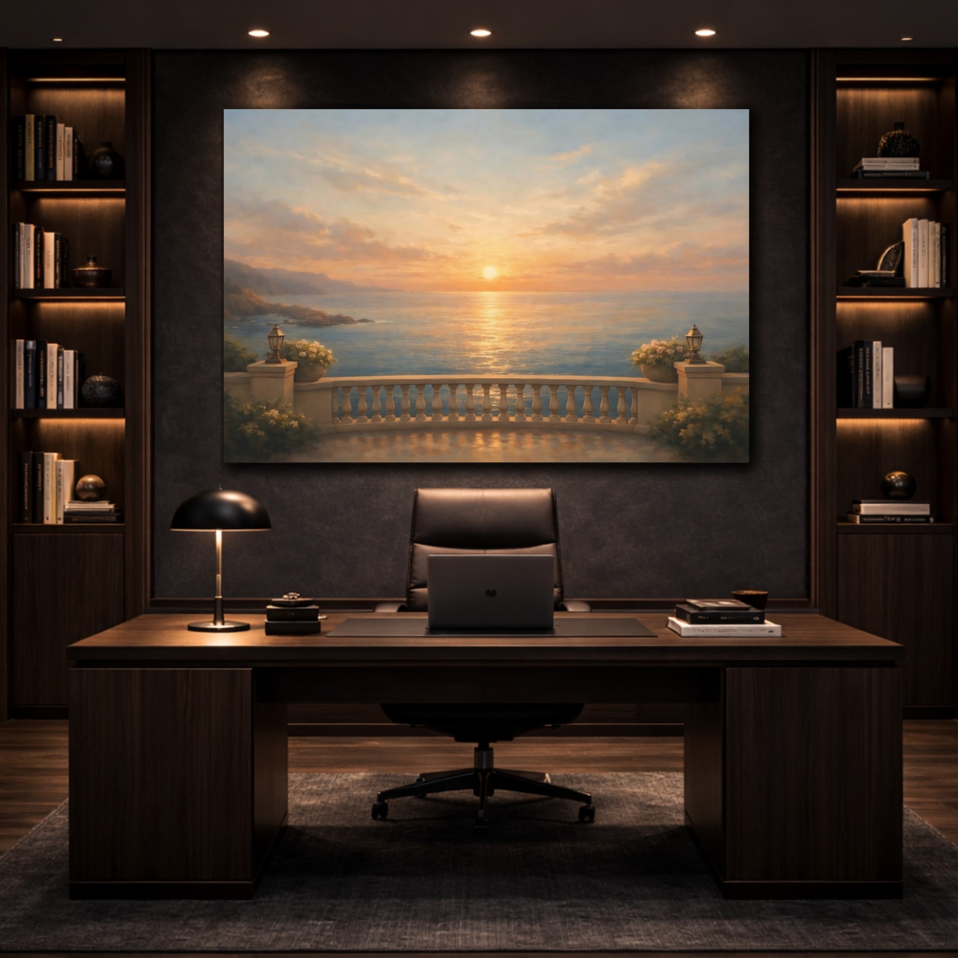 Mockup 4. Gallery Style Balcony Ocean Horizon View shown as stretched canvas wall art