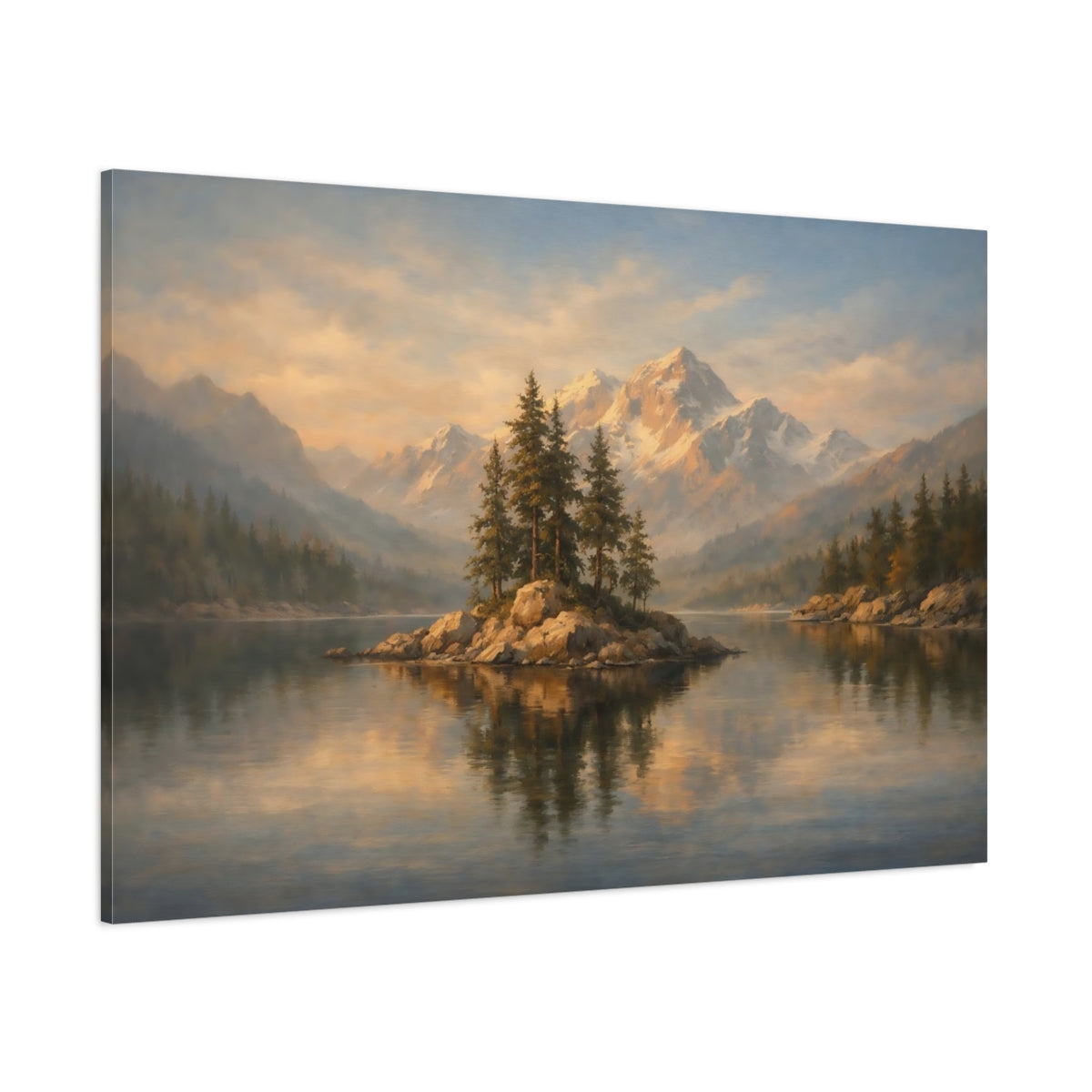 Main Mockup. Gallery Style Curtain Framed Light Scene shown as stretched canvas wall art