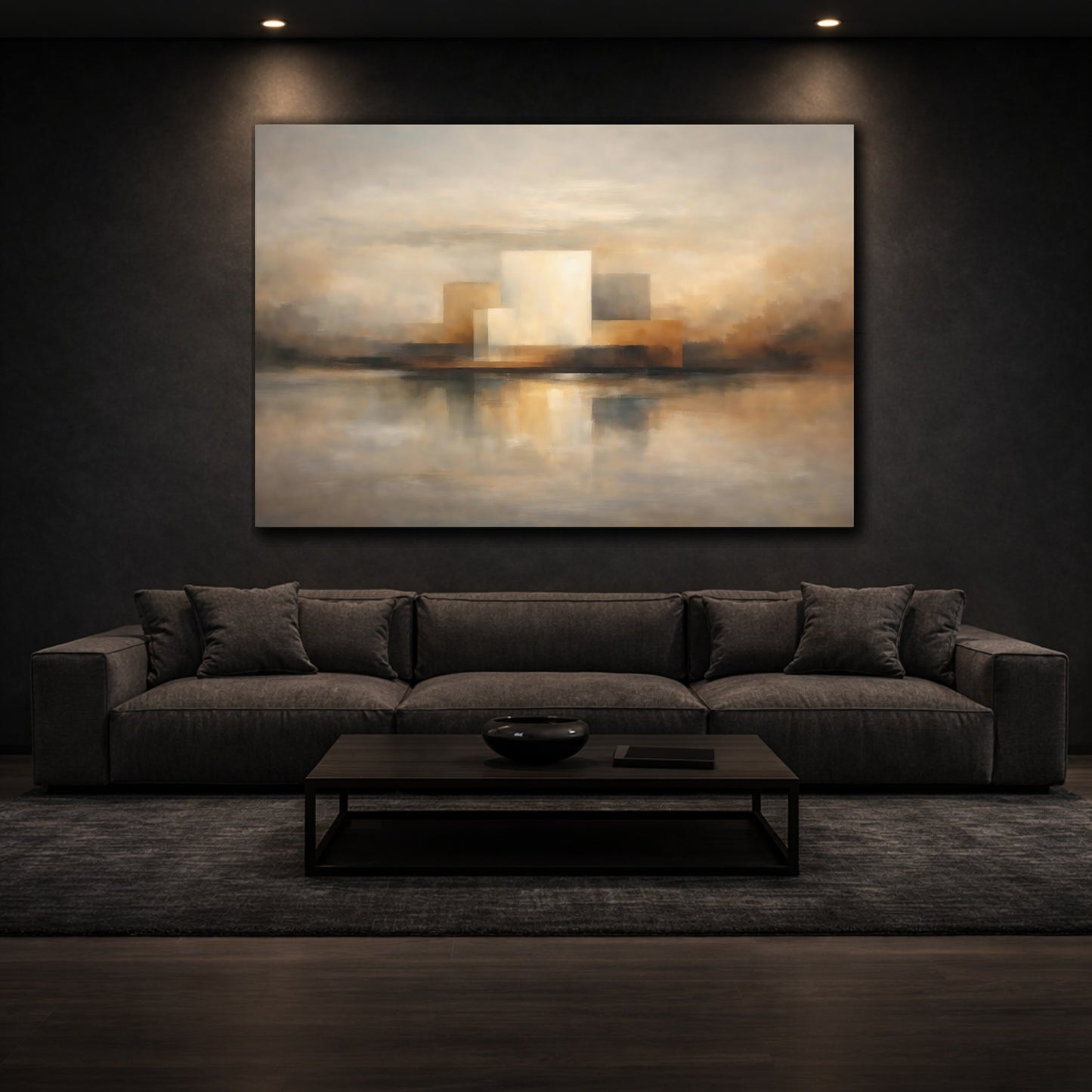 Mockup 2. Gallery Style Layered Contrast Abstract Depth shown as stretched canvas wall art