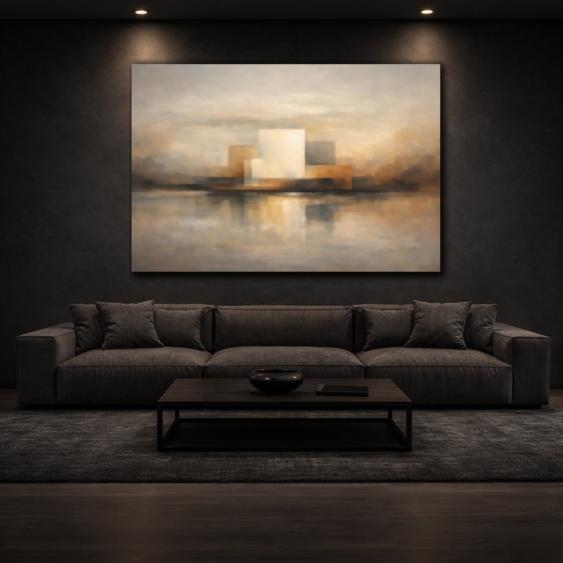 Mockup 2. Gallery Style Layered Contrast Abstract Depth shown as stretched canvas wall art