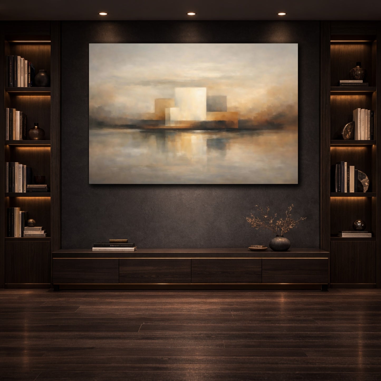 Mockup 3. Gallery Style Layered Contrast Abstract Depth shown as stretched canvas wall art