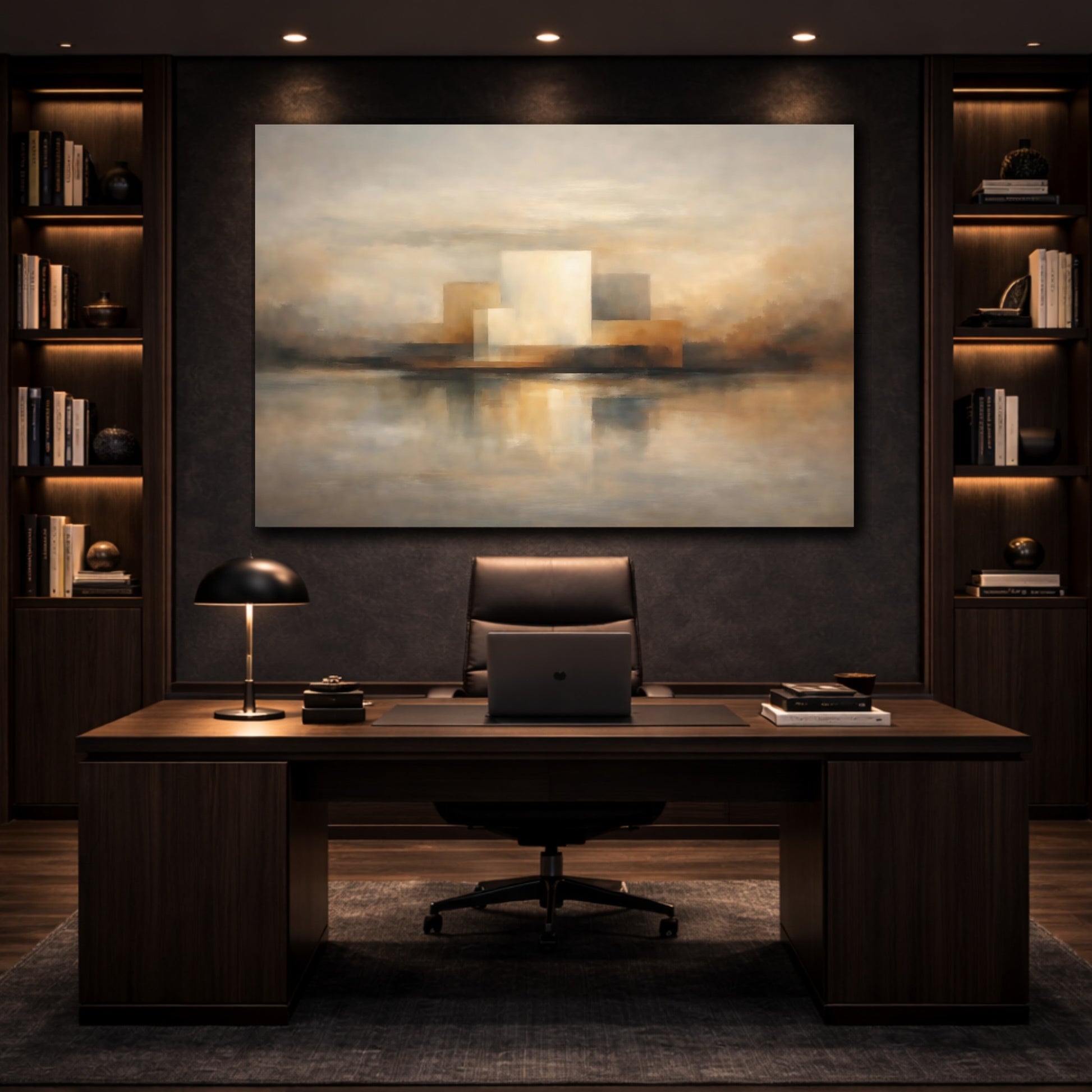 Mockup 4. Gallery Style Layered Contrast Abstract Depth shown as stretched canvas wall art