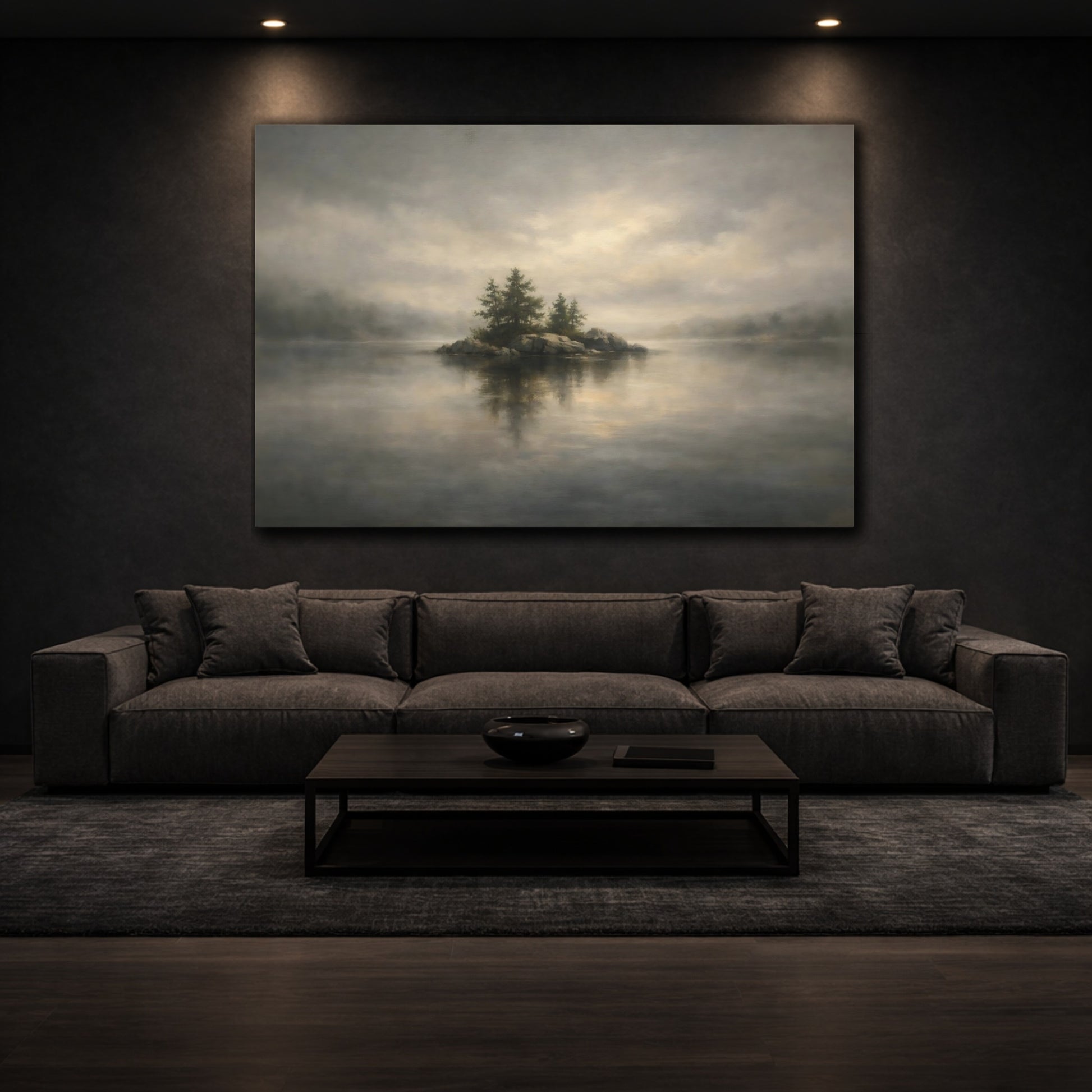 Mockup 2. Gallery Style Muted Black Minimal Tone shown as stretched canvas wall art