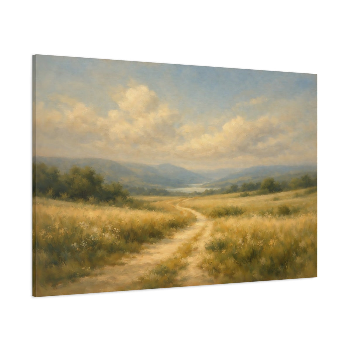 Main Mockup. Gallery Style Path Through Field Wide Scene shown as stretched canvas wall art