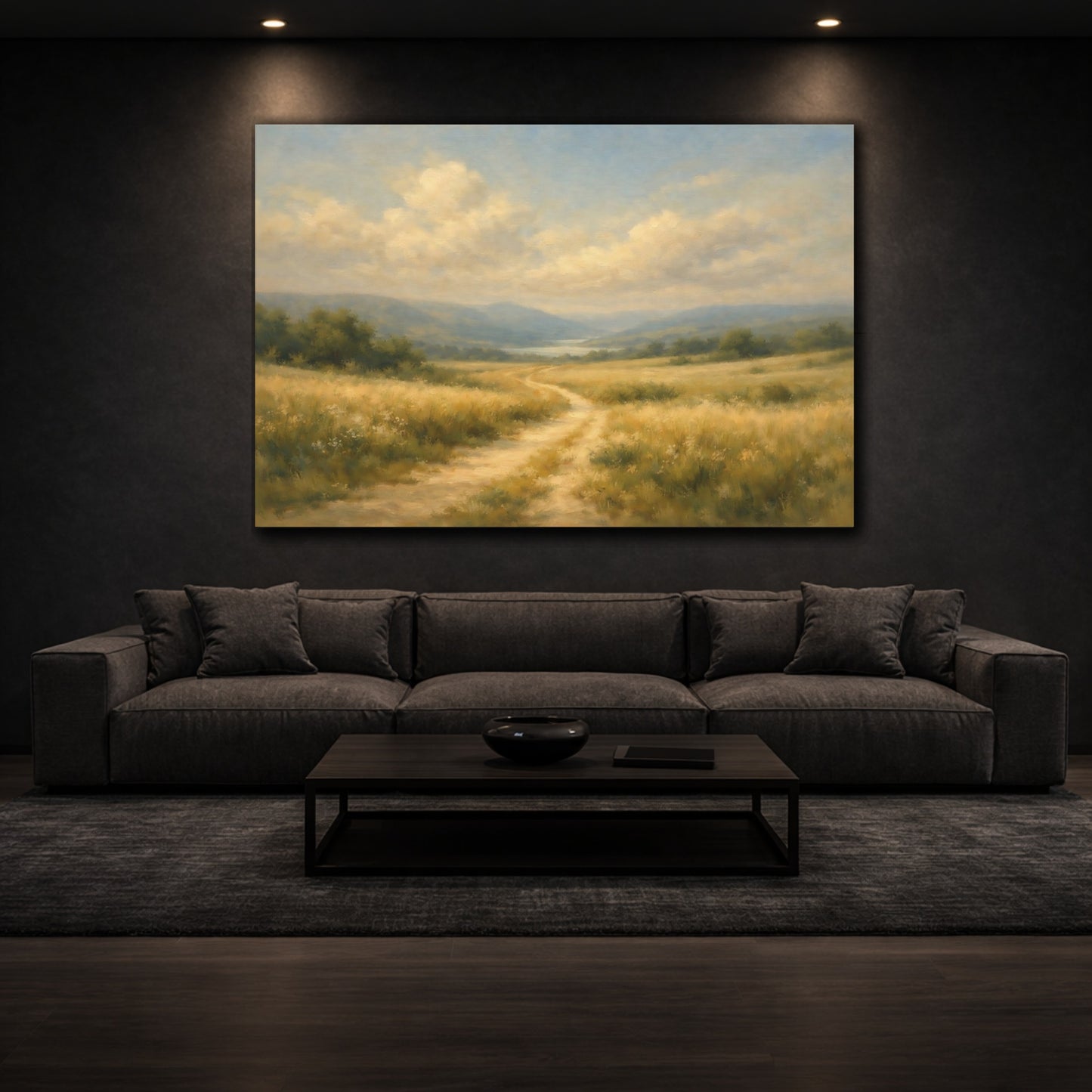 Mockup 2. Gallery Style Path Through Field Wide Scene shown as stretched canvas wall art