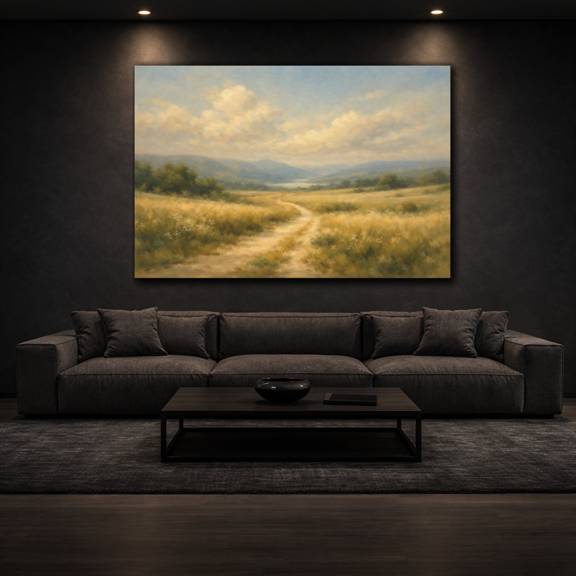 Mockup 2. Gallery Style Path Through Field Wide Scene shown as stretched canvas wall art