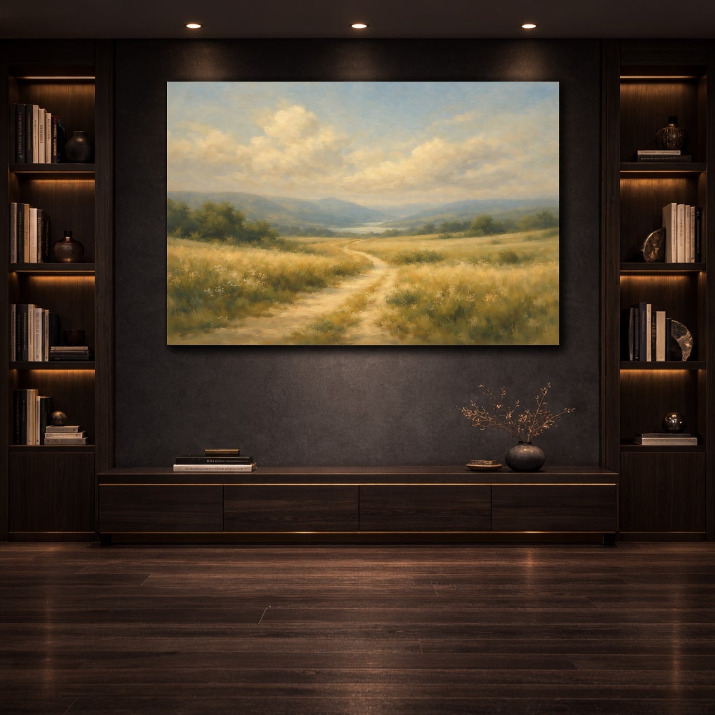 Mockup 3. Gallery Style Path Through Field Wide Scene shown as stretched canvas wall art