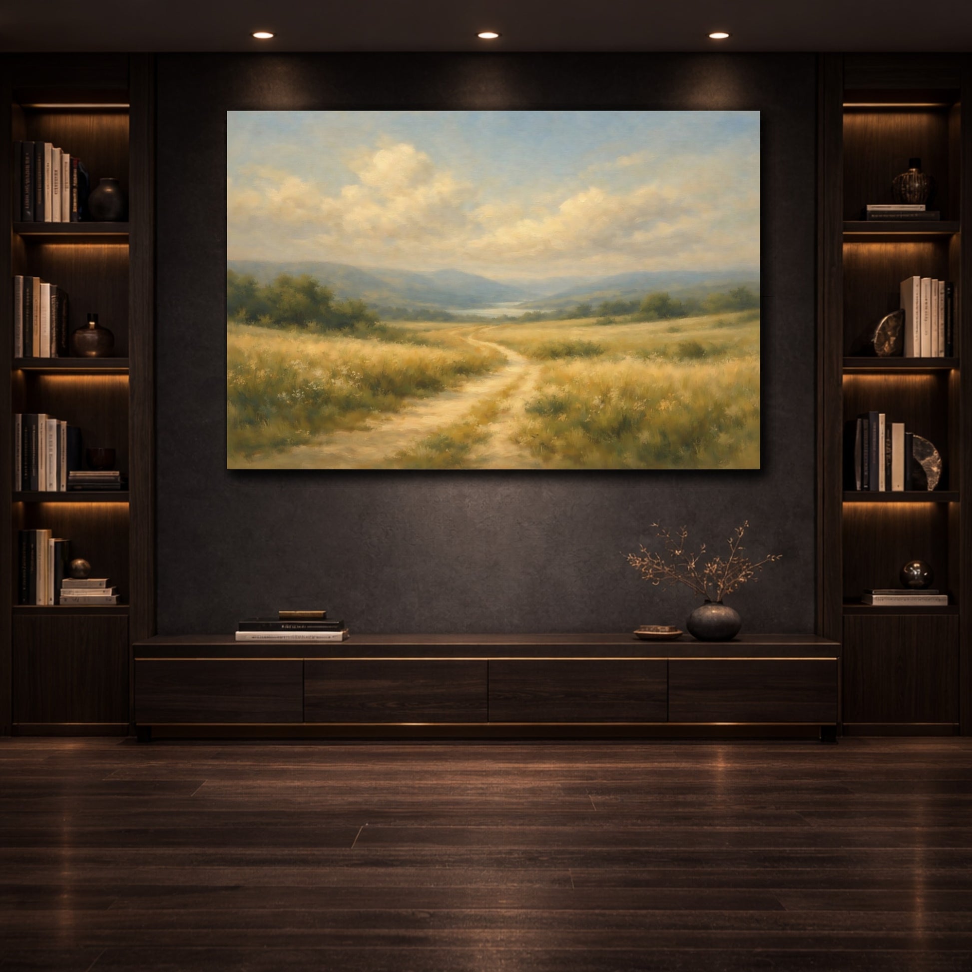 Mockup 3. Gallery Style Path Through Field Wide Scene shown as stretched canvas wall art