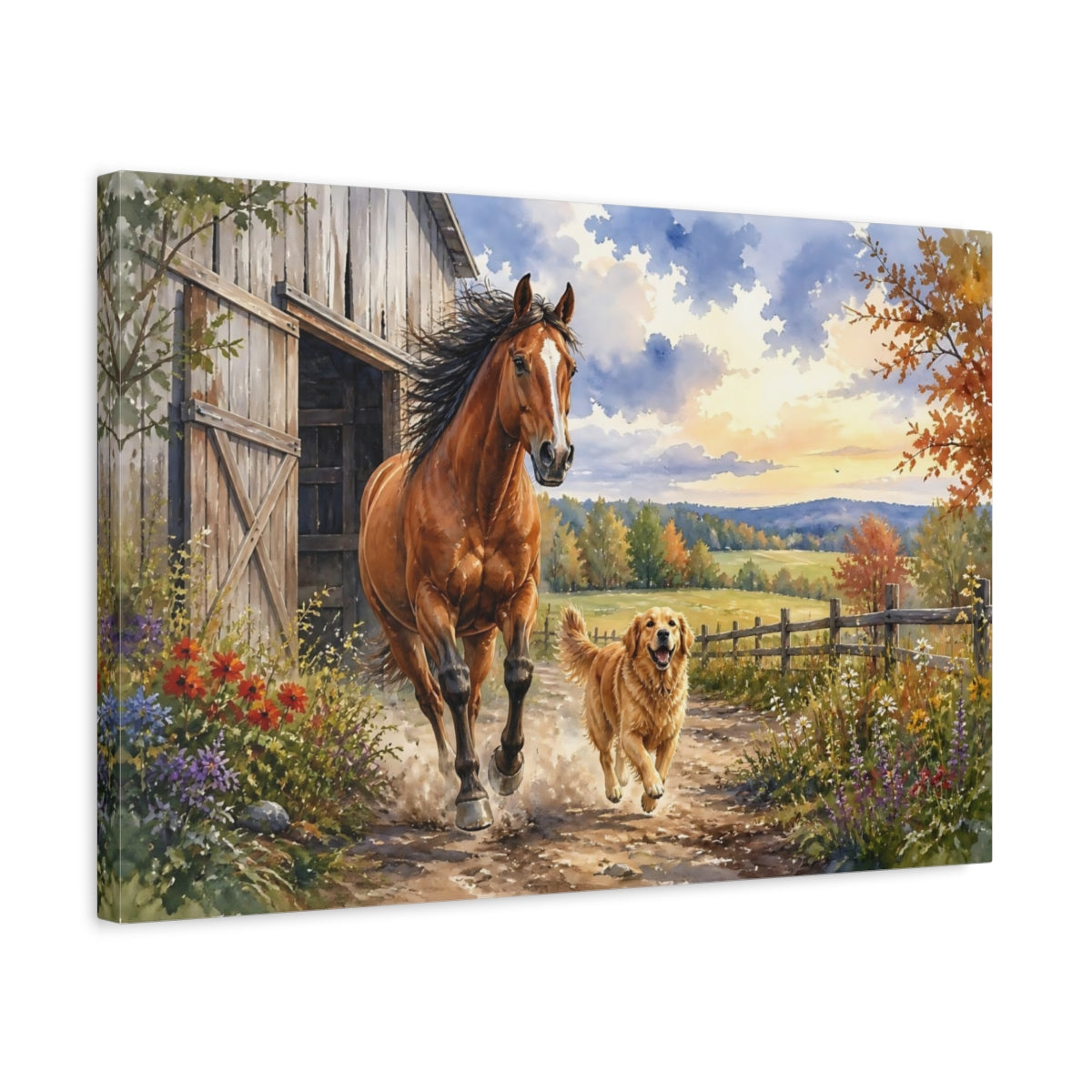 Side Mockup 3. Galloping Horse And Dog shown as canvas print