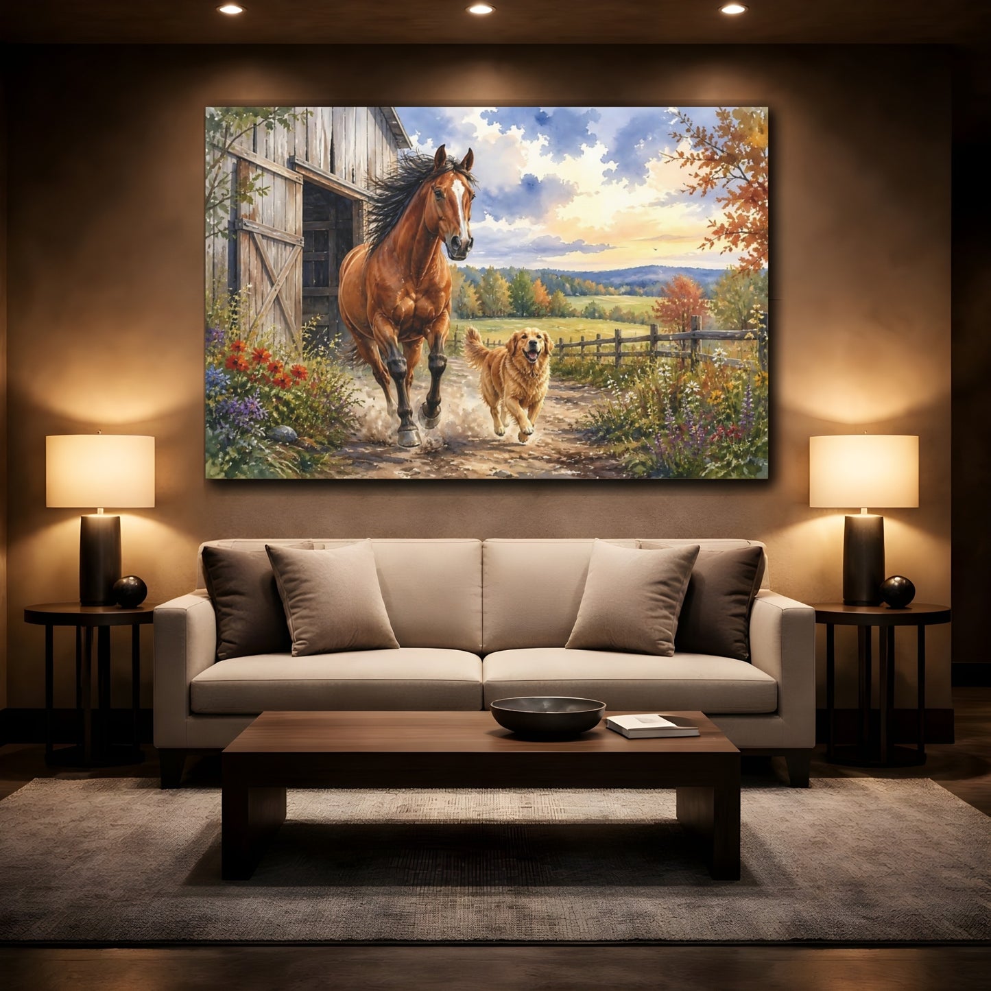 Mockup 2. Galloping Horse And Dog shown as canvas print