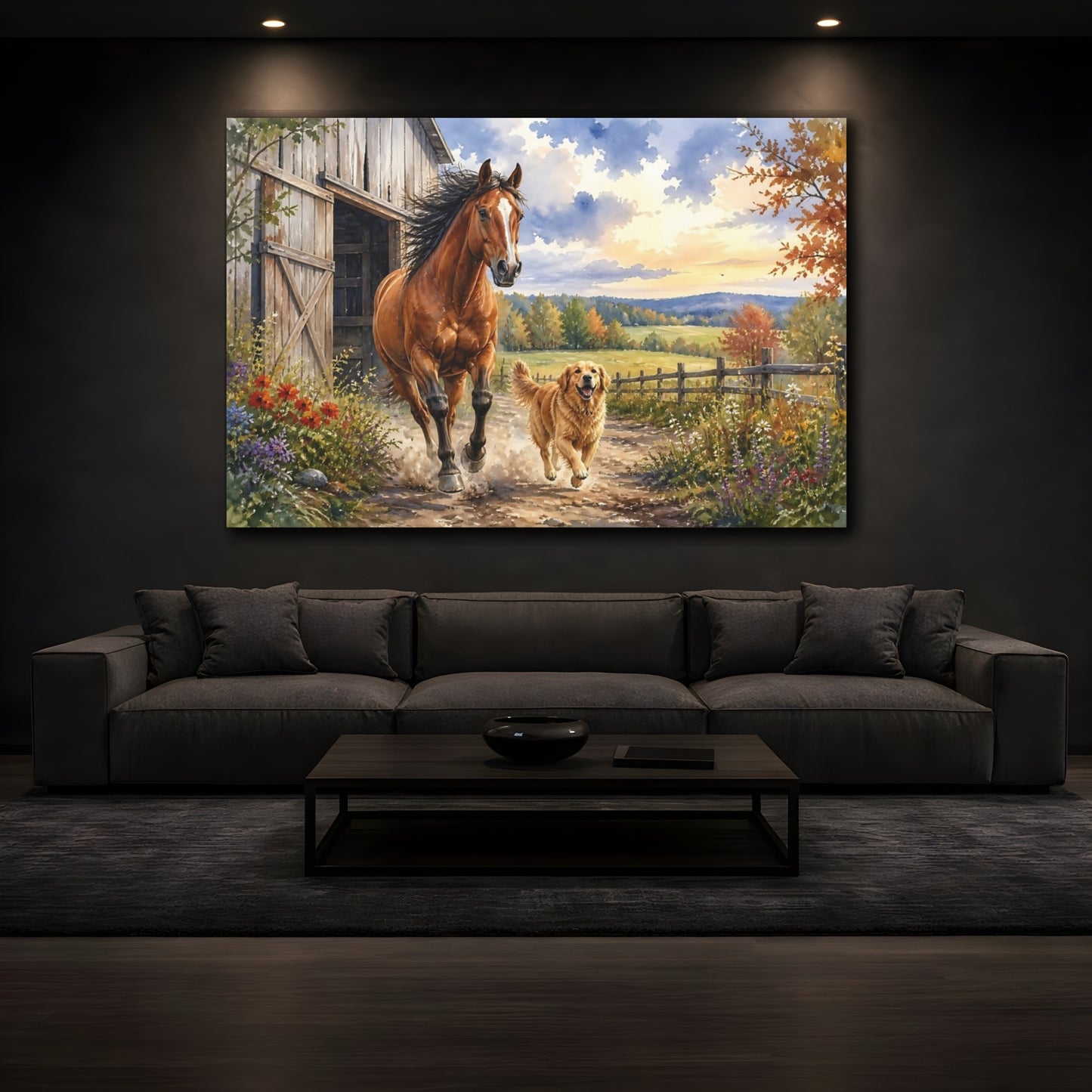 Mockup 3. Galloping Horse And Dog shown as canvas print