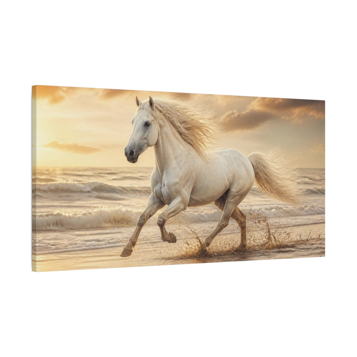 Main Mockup. Galloping White Horse Animals shown as canvas print