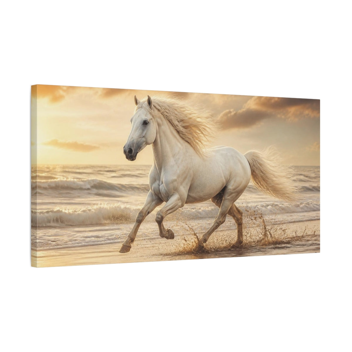 Side Mockup 1. Galloping White Horse Animals shown as canvas print