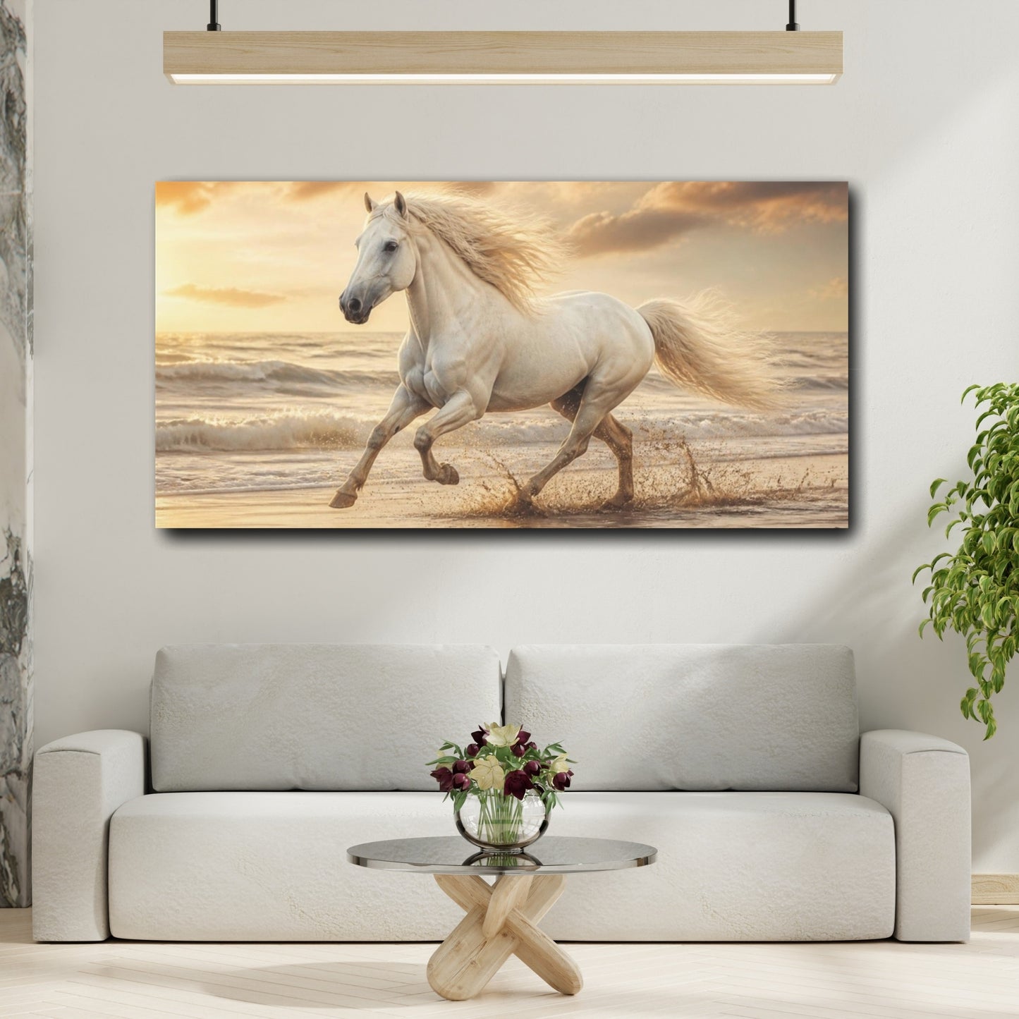 Mockup 2. Galloping White Horse Animals shown as canvas print