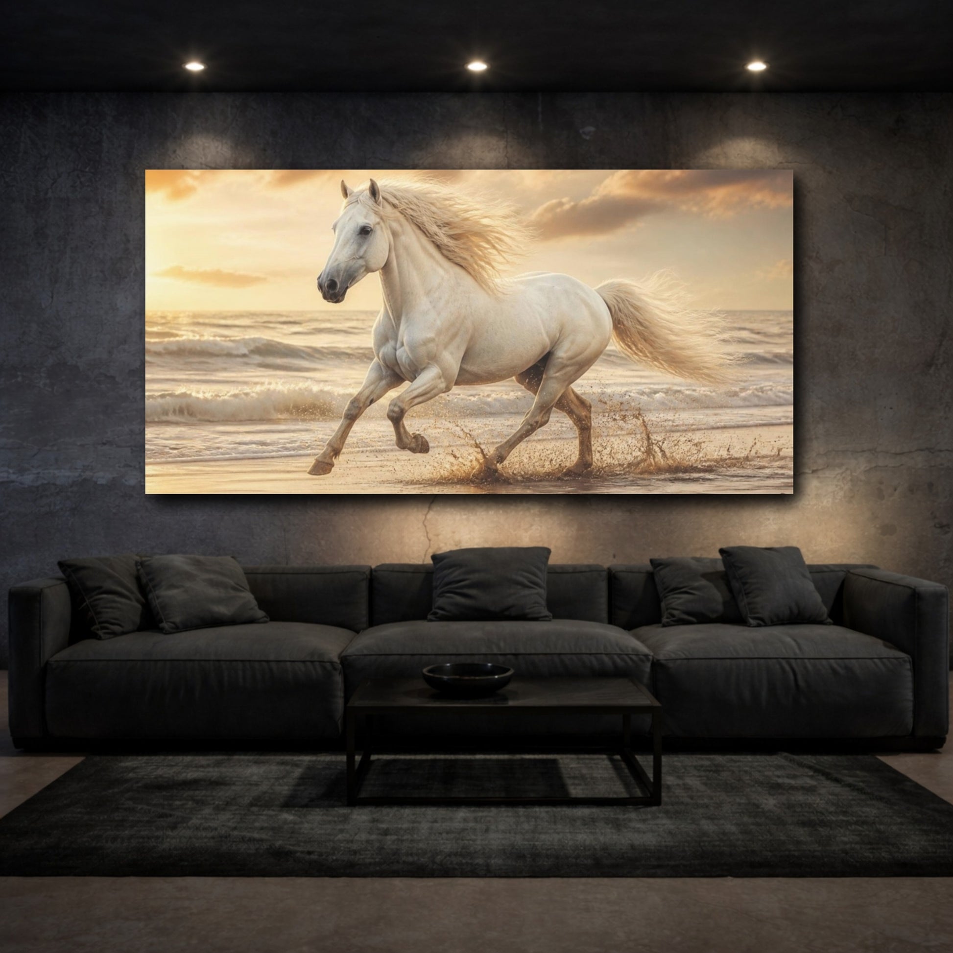 Mockup 3. Galloping White Horse Animals shown as canvas print