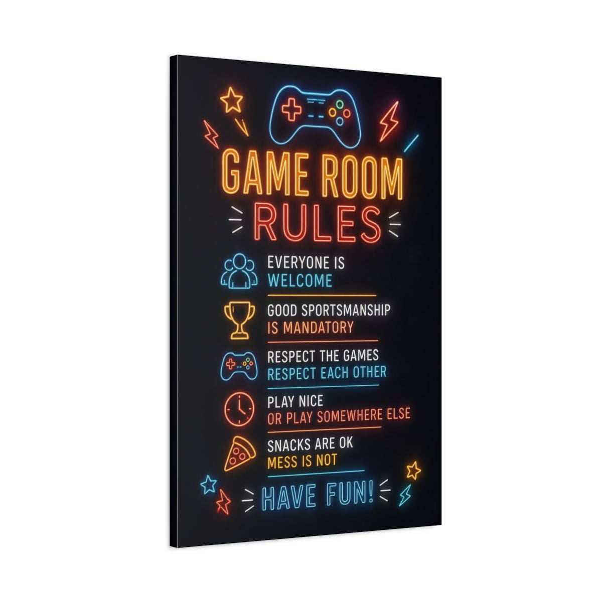Main Mockup. Game Room Quotes shown as canvas print