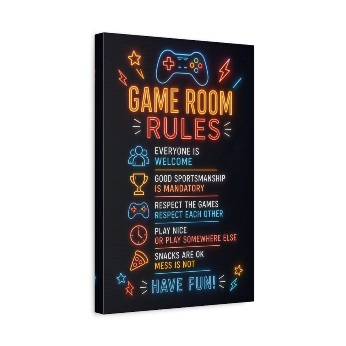 Side Mockup 4. Game Room Quotes shown as canvas print