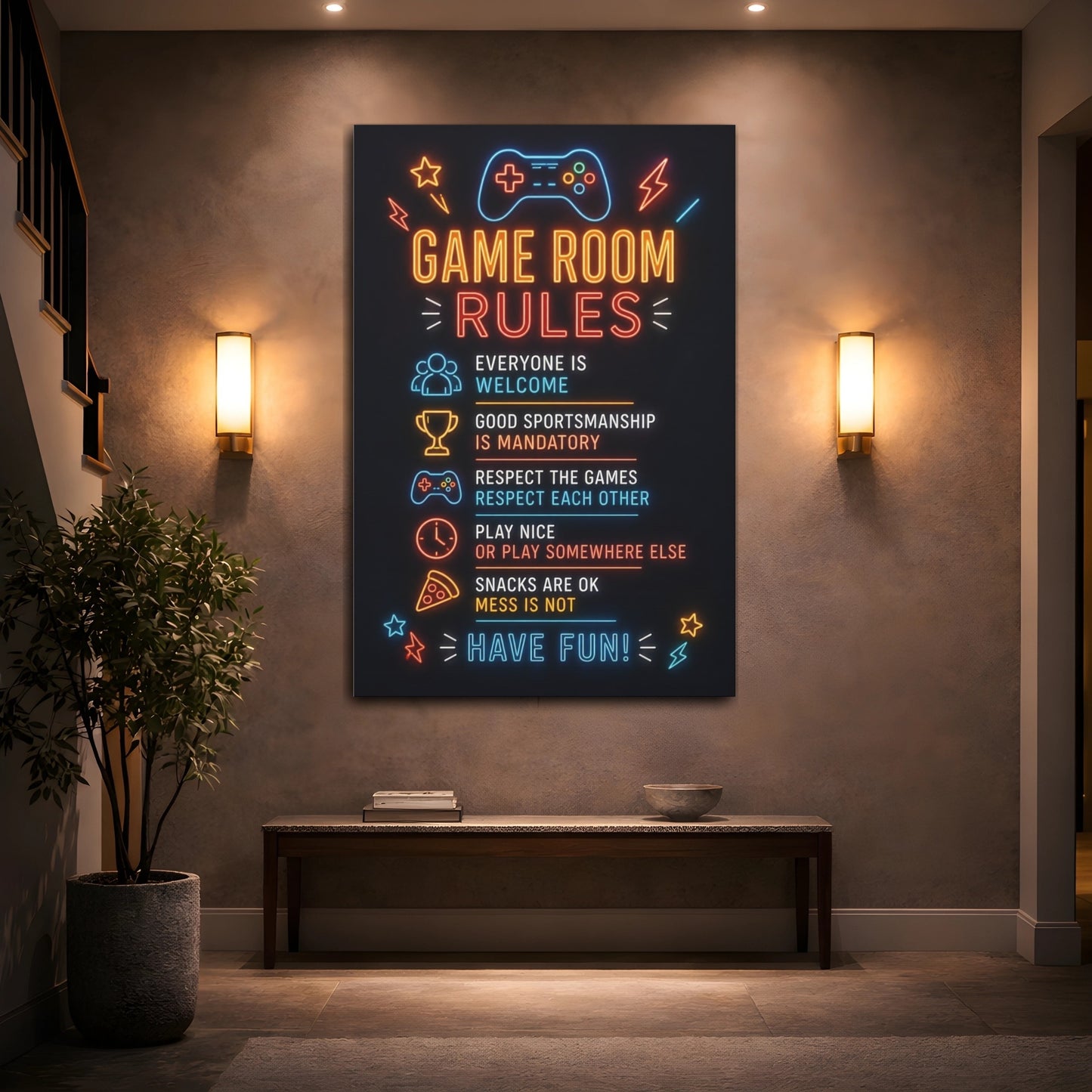 Mockup 2. Game Room Quotes shown as canvas print