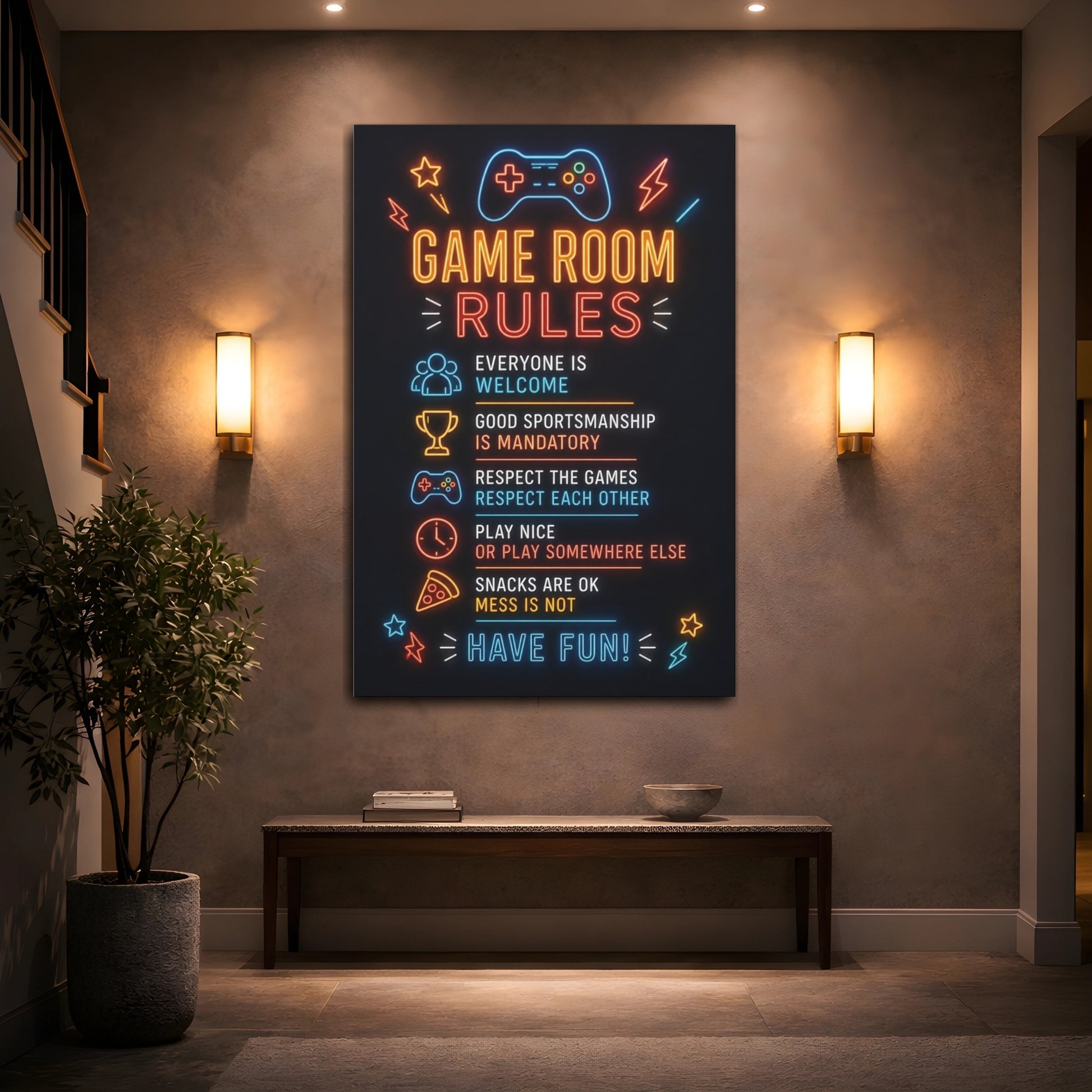 Mockup 2. Game Room Quotes shown as canvas print