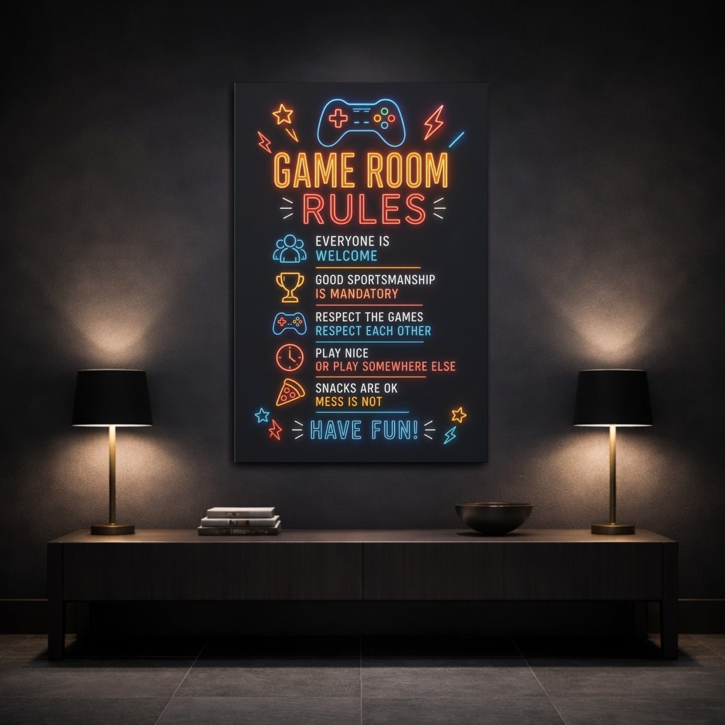 Mockup 3. Game Room Quotes shown as canvas print