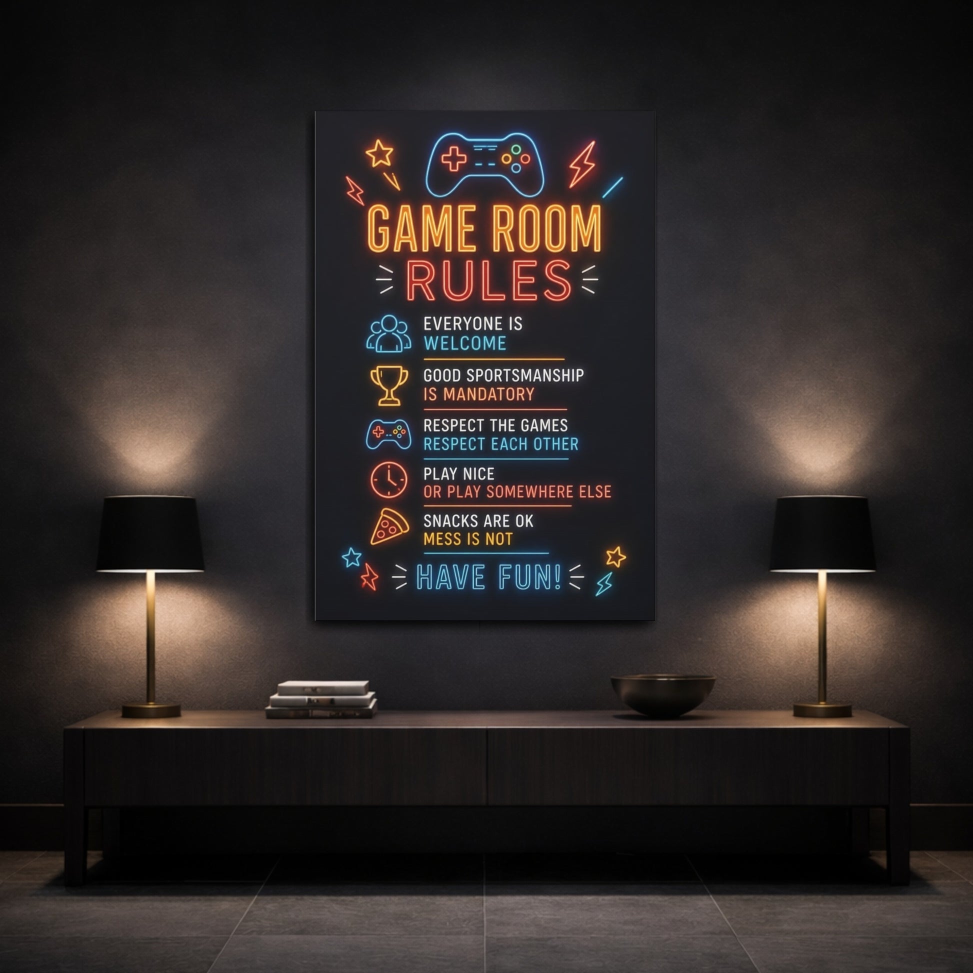 Mockup 3. Game Room Quotes shown as canvas print