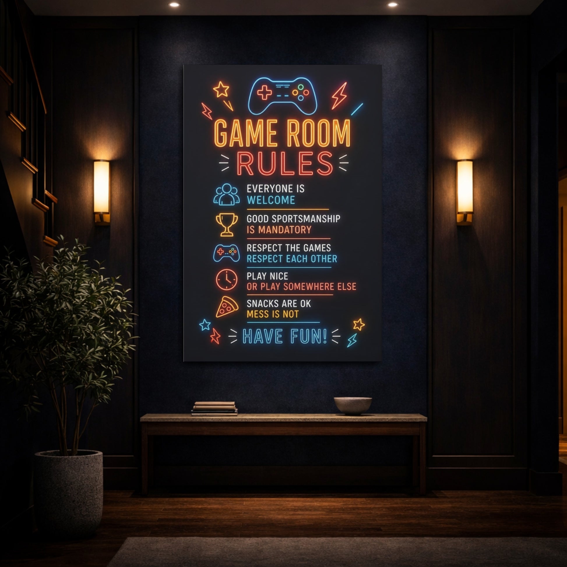 Mockup 4. Game Room Quotes shown as canvas print