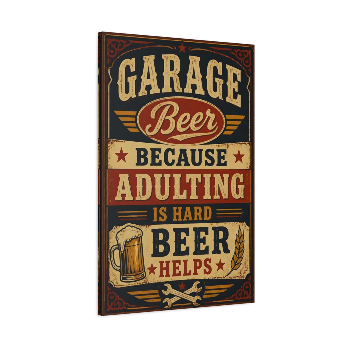 Main Mockup. Garage Beer Quotes Sign shown as canvas print