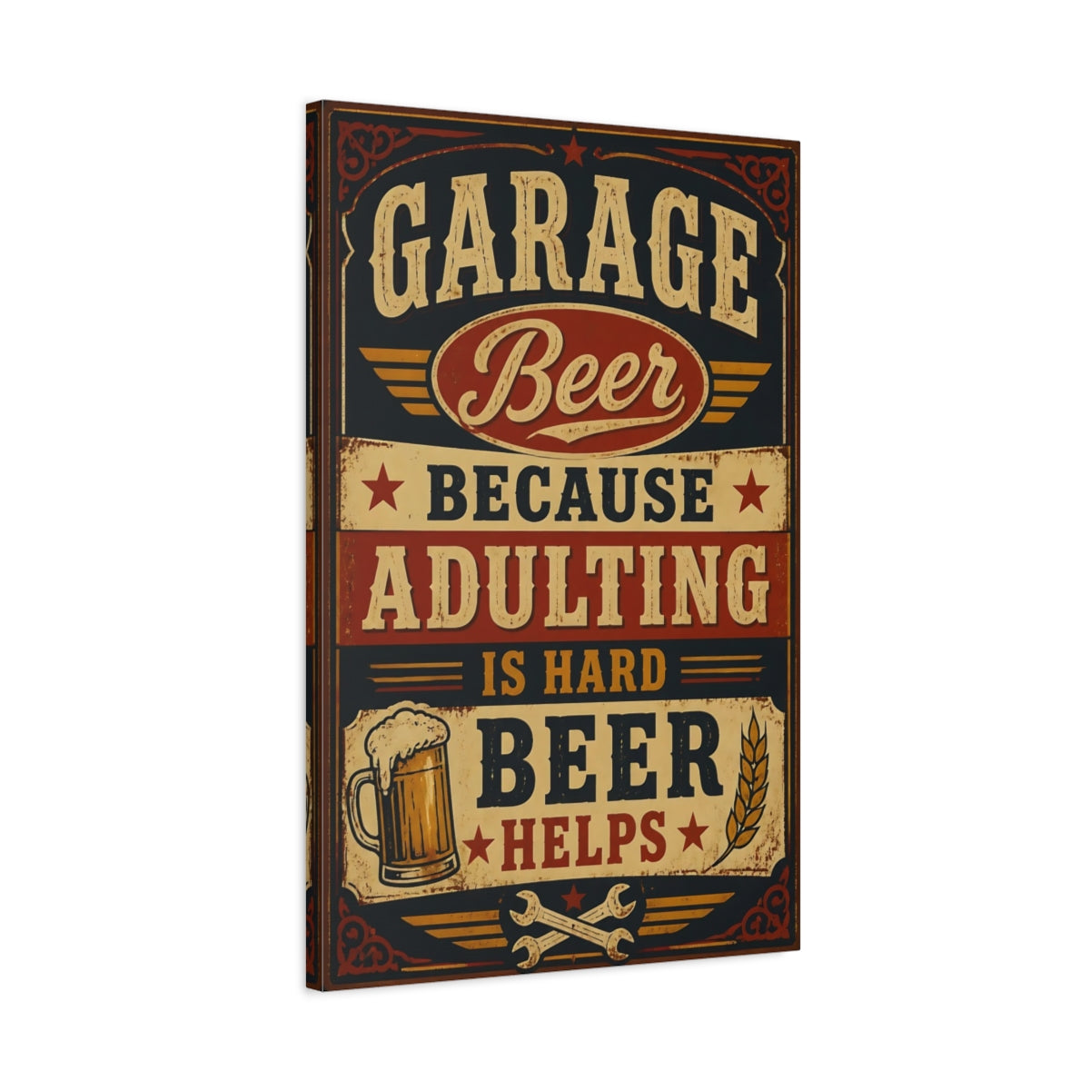 Side Mockup 2. Garage Beer Quotes Sign shown as canvas print