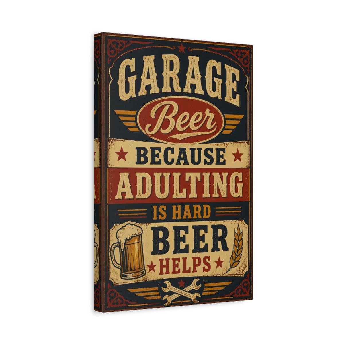 Side Mockup 4. Garage Beer Quotes Sign shown as canvas print