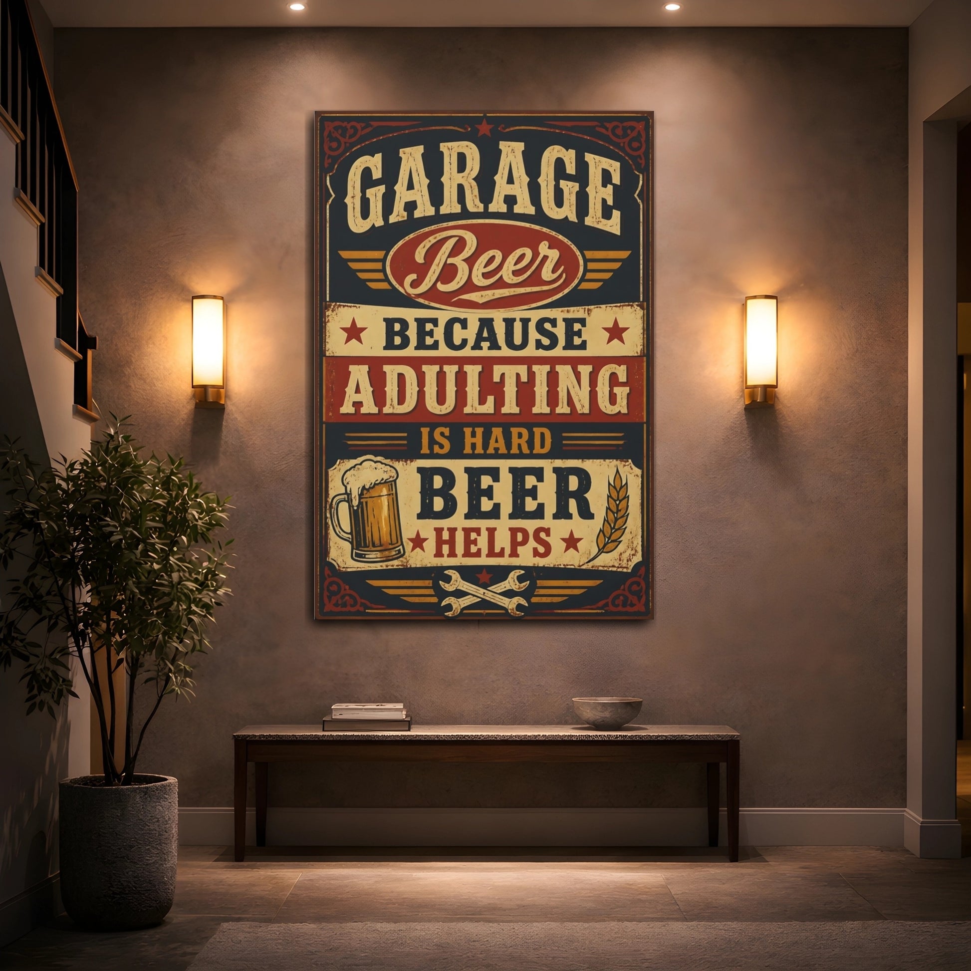 Mockup 2. Garage Beer Quotes Sign shown as canvas print