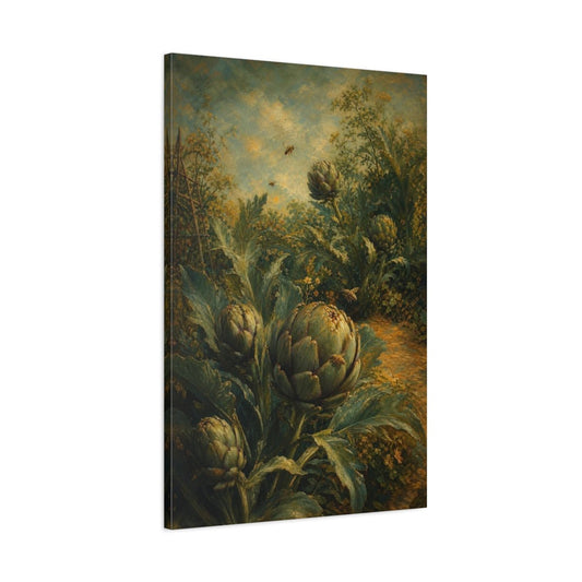 Garden Artichokes And Bees Canvas Print Wall Art – Kitchen Decor, Dining Area - YesArtYes