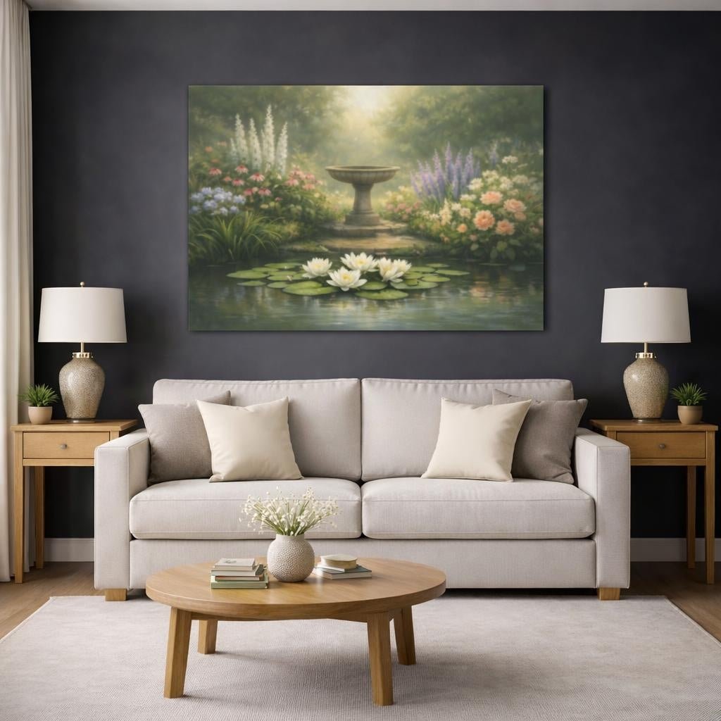 Garden Botanical Water Lilies Nature - Canvas Wall Art Print - YesArtYes