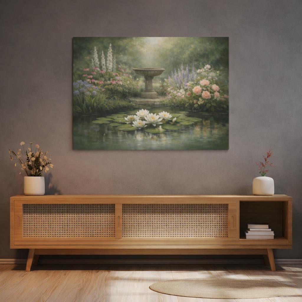 Garden Botanical Water Lilies Nature - Canvas Wall Art Print - YesArtYes
