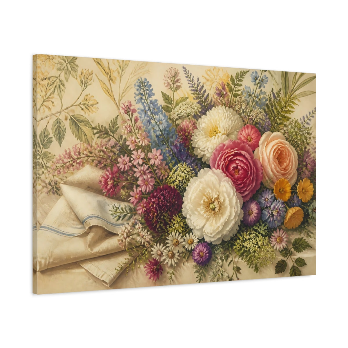 Main Mockup. Garden Bouquet With Linen shown as canvas print