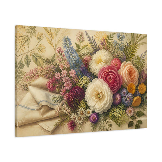 Main Mockup. Garden Bouquet With Linen shown as canvas print