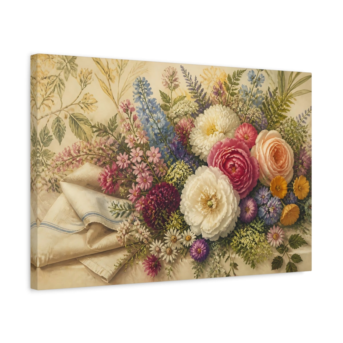 Side Mockup 3. Garden Bouquet With Linen shown as canvas print