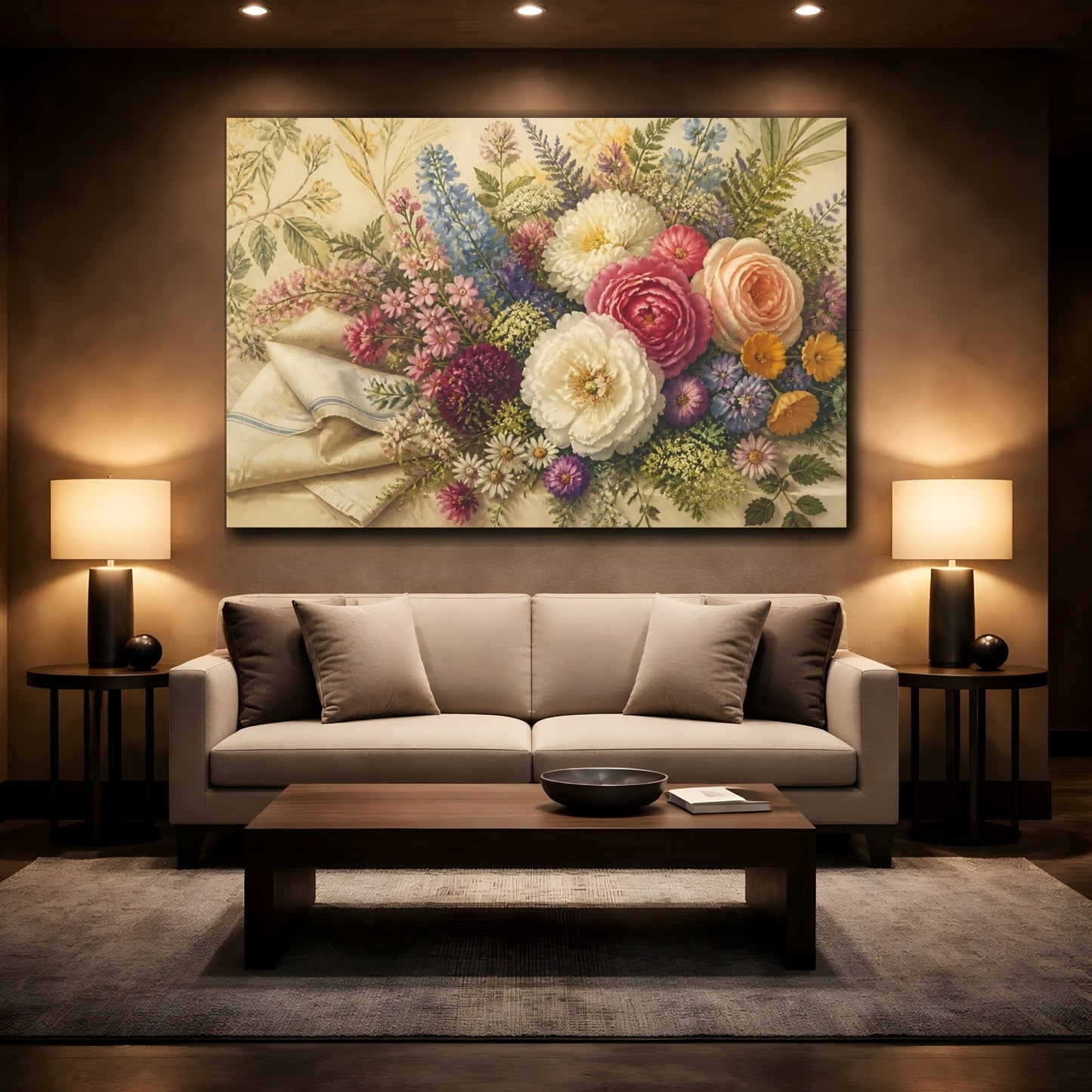 Mockup 2. Garden Bouquet With Linen shown as canvas print