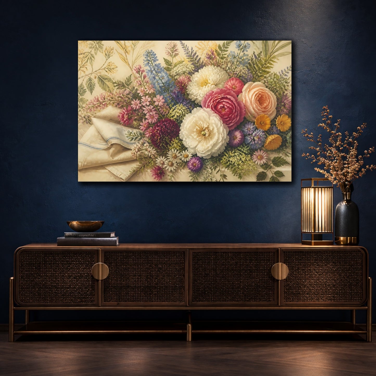 Mockup 4. Garden Bouquet With Linen shown as canvas print