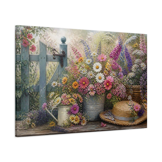 Main Mockup. Garden Gate Wildflowers shown as canvas print