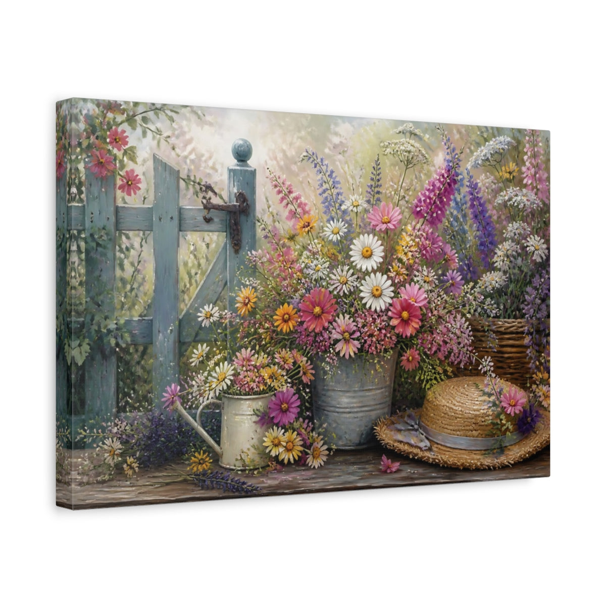 Side Mockup 4. Garden Gate Wildflowers shown as canvas print