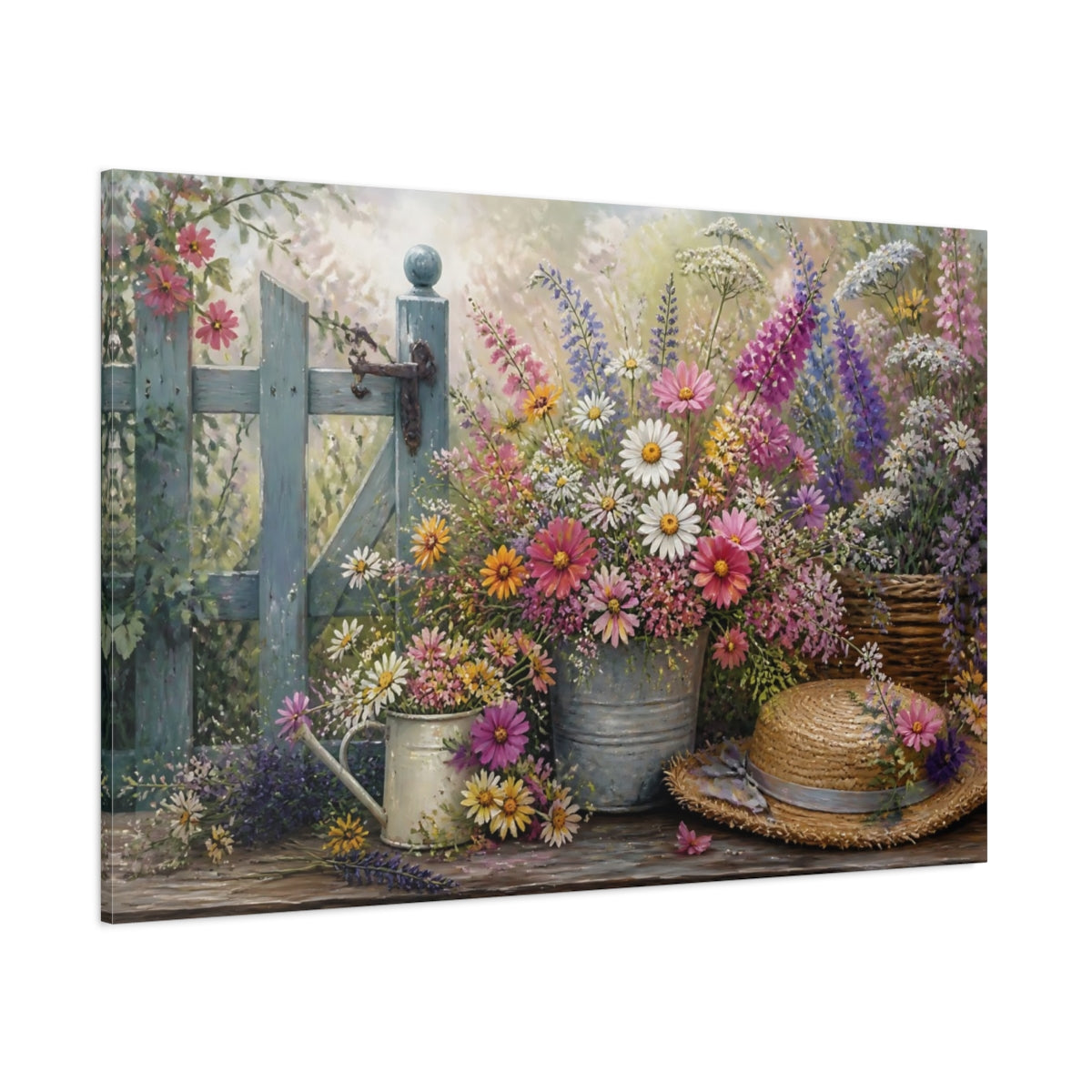Side Mockup 1. Garden Gate Wildflowers shown as canvas print