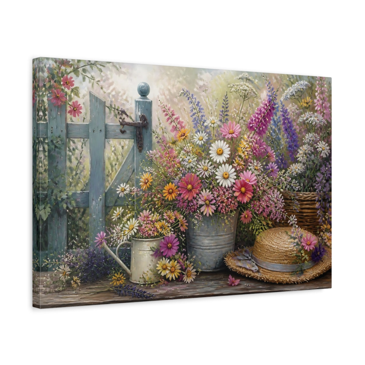 Side Mockup 3. Garden Gate Wildflowers shown as canvas print