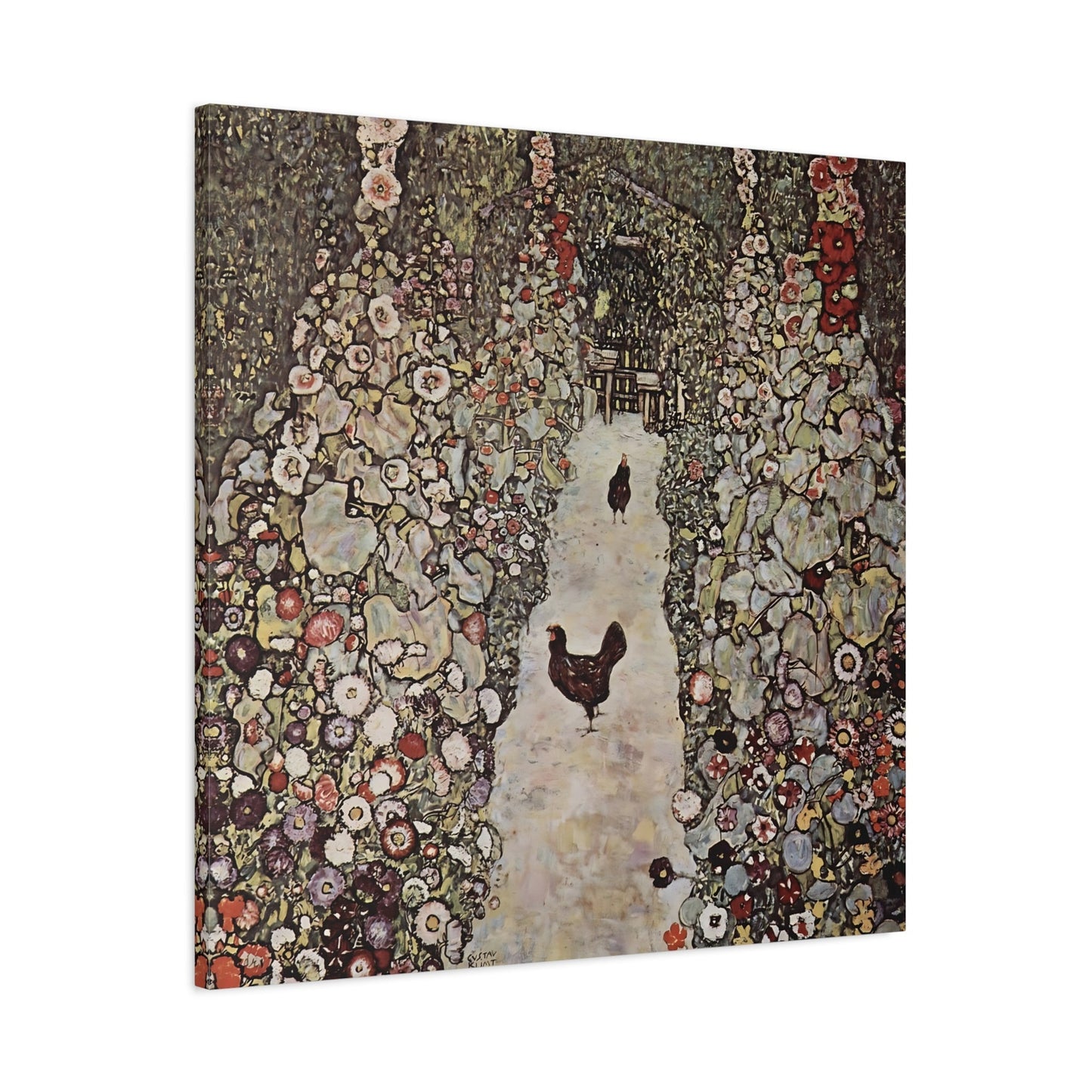 Garden Roosters Canvas Wall Art Print - Square Klimt Artwork Prints