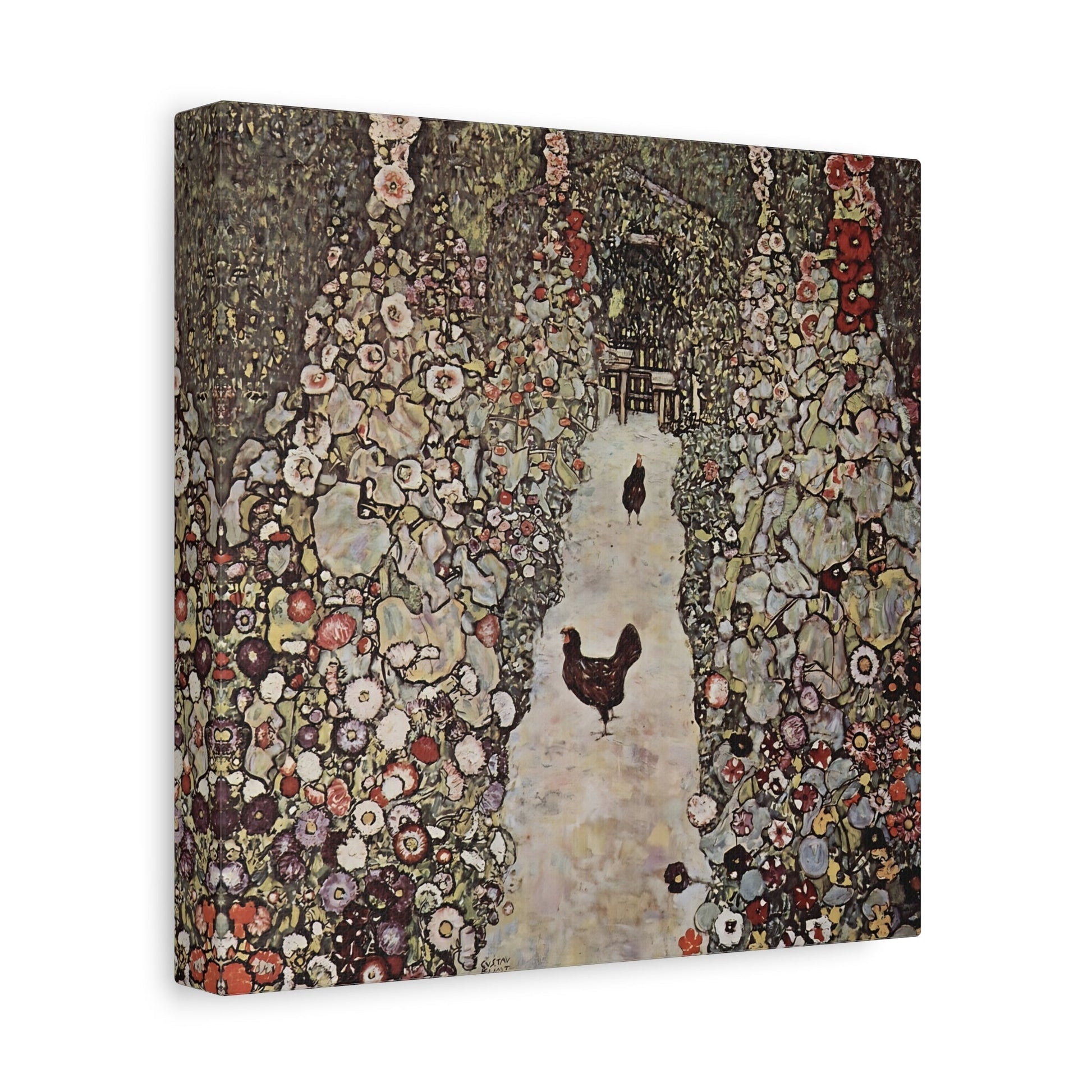 Garden Roosters Canvas Wall Art Print - Square Klimt Artwork Prints