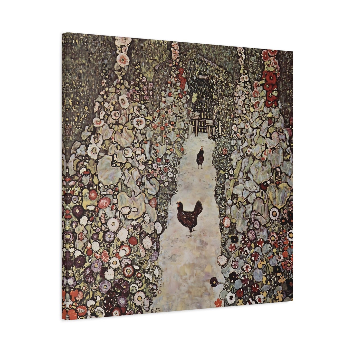 Garden Roosters Canvas Wall Art Print - Square Klimt Artwork Prints