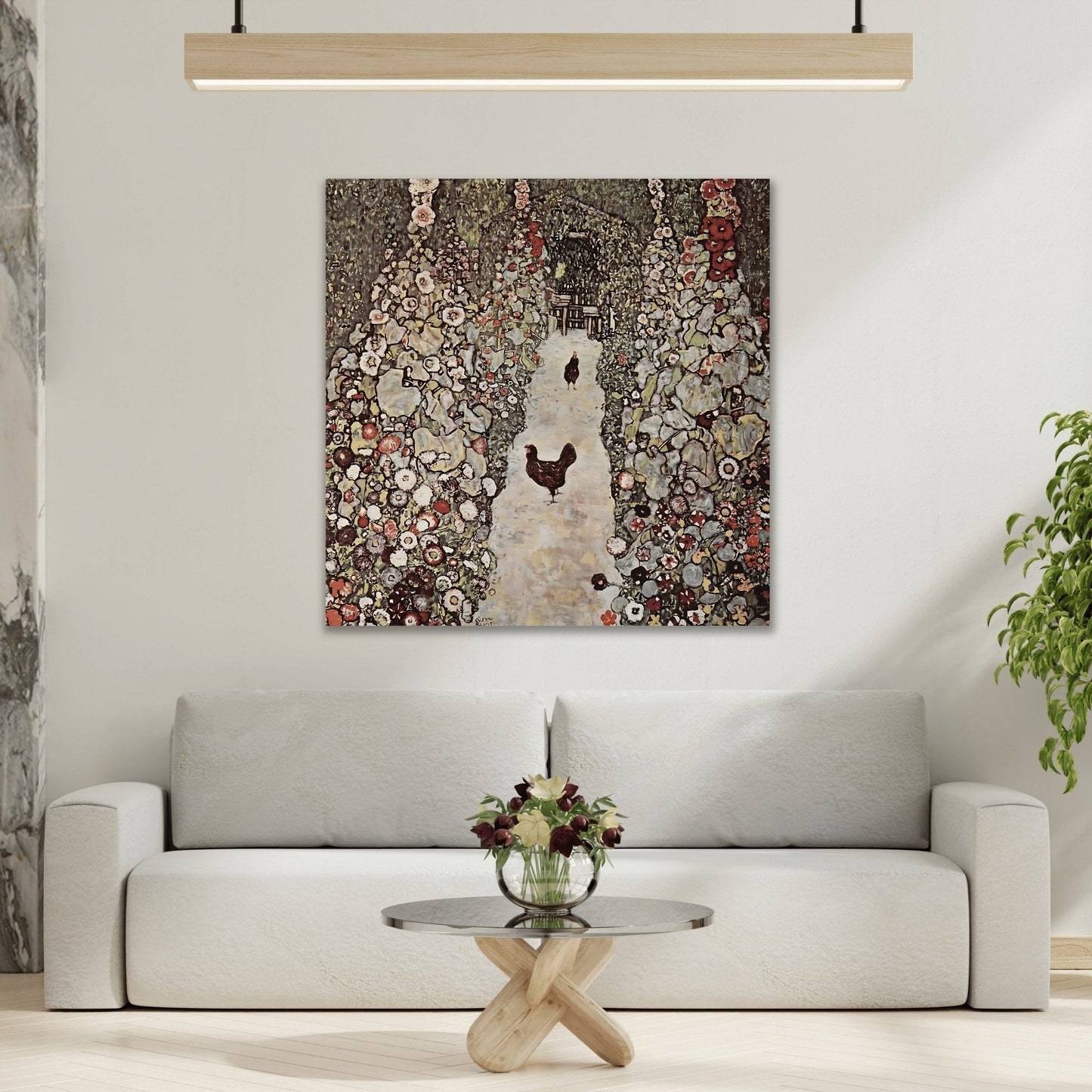 Garden Roosters Canvas Wall Art Print - Square Klimt Artwork Prints