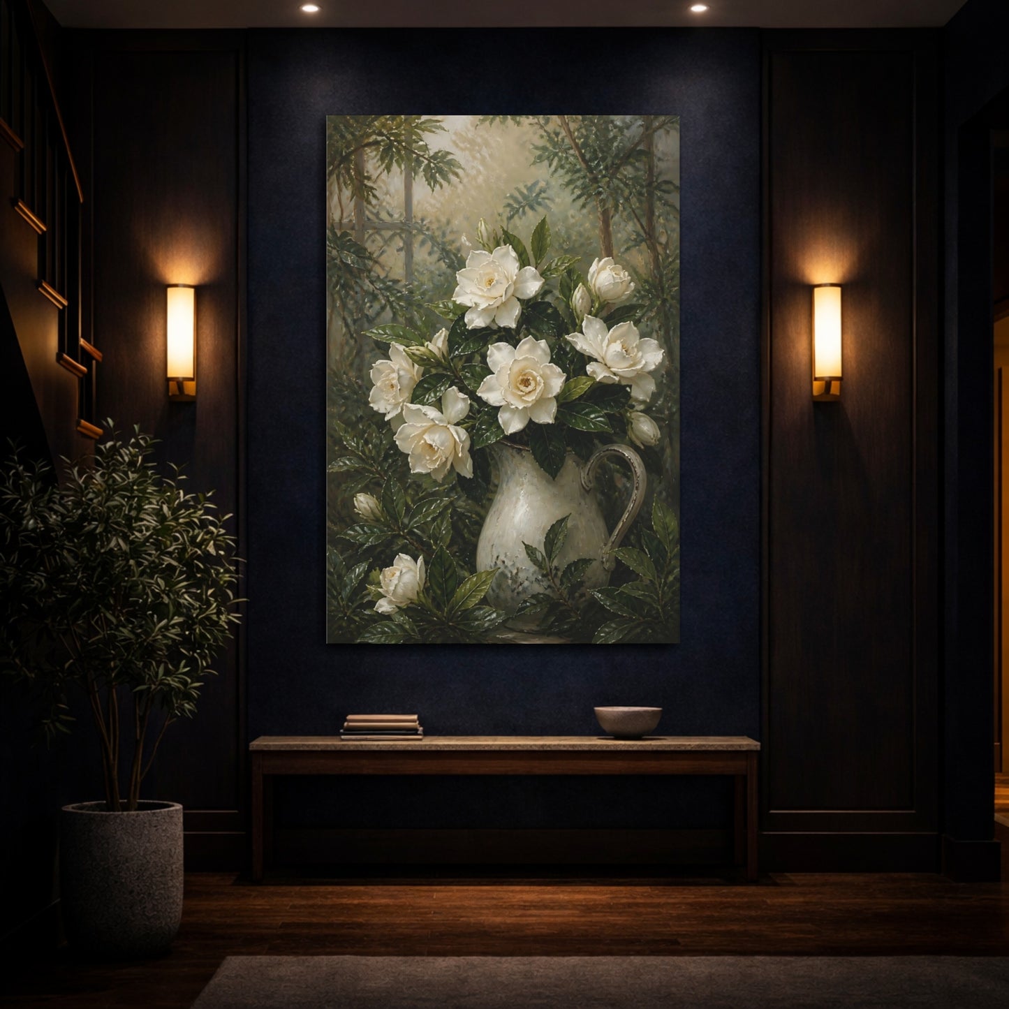 Mockup 4. Gardenia Flowers In Pitcher shown as canvas print