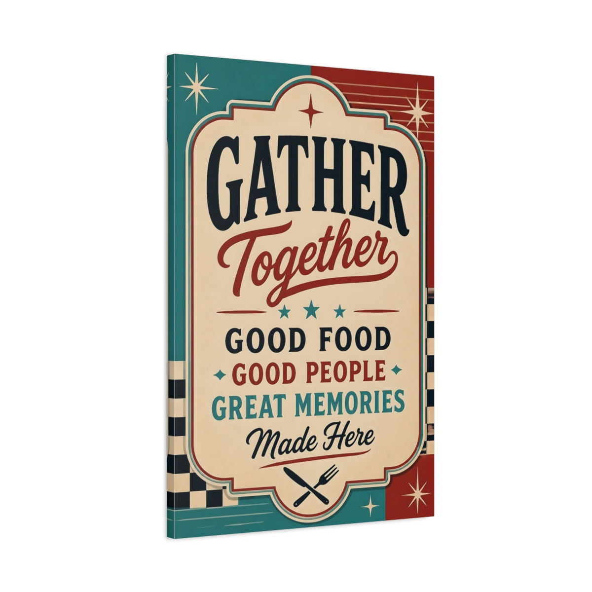 Main Mockup. Gather Together Quotes Sign shown as canvas print