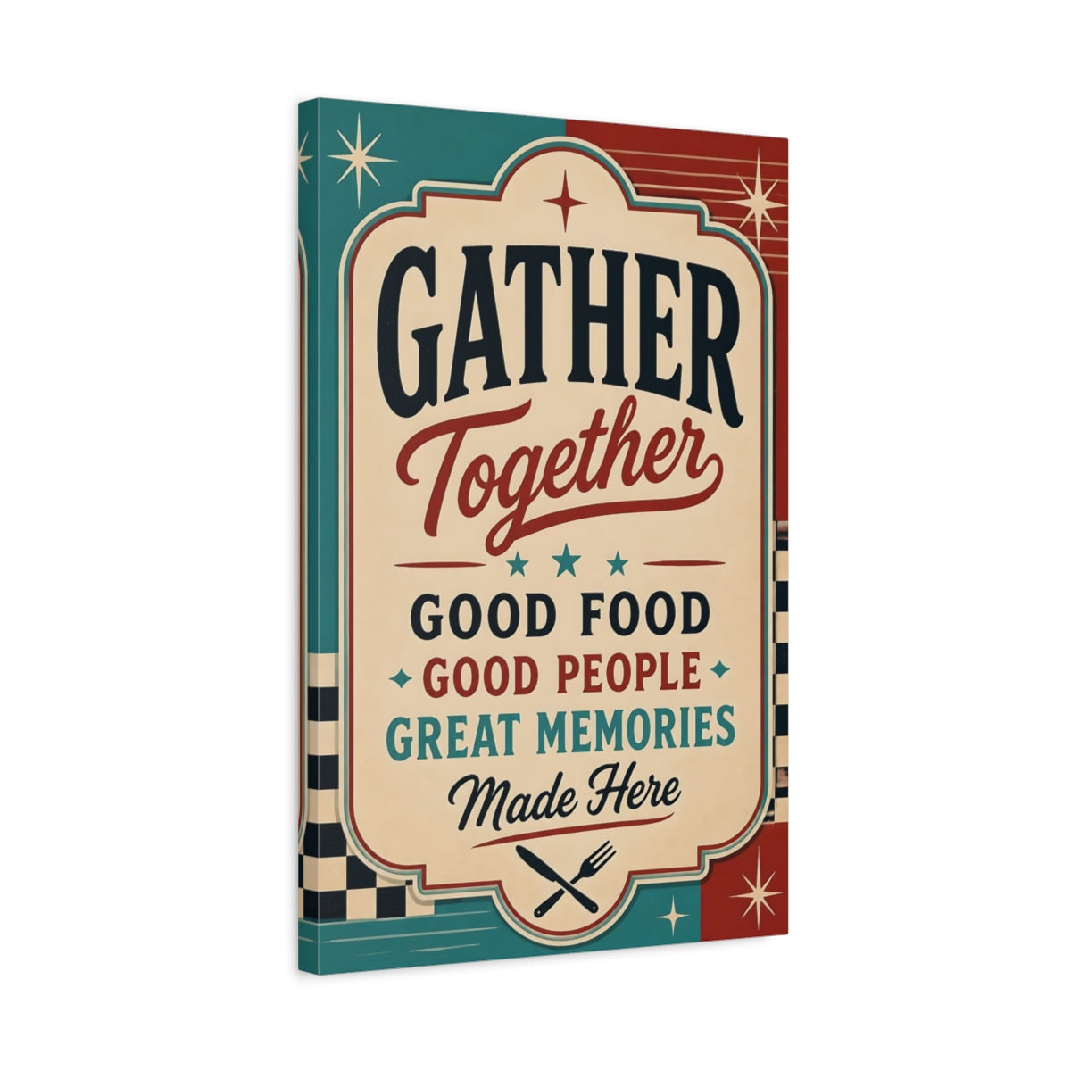 Side Mockup 3. Gather Together Quotes Sign shown as canvas print