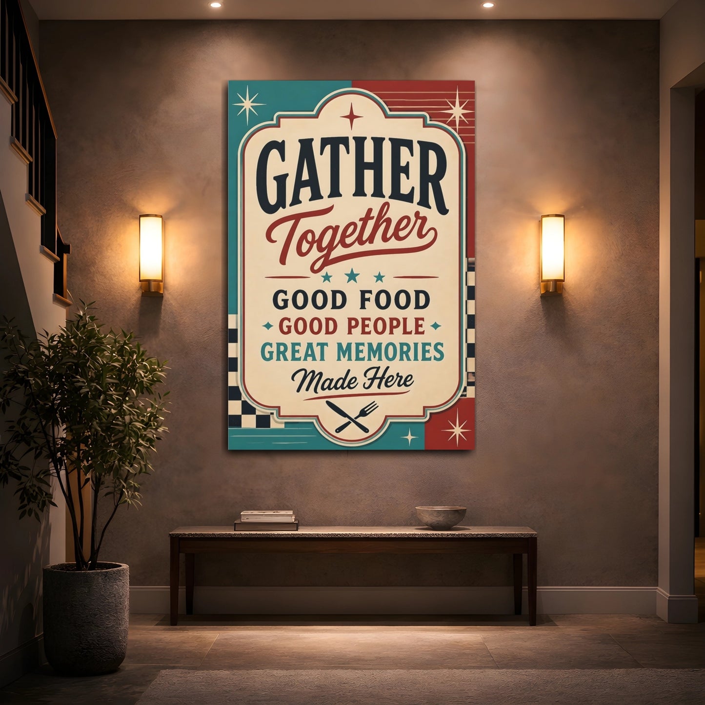 Mockup 2. Gather Together Quotes Sign shown as canvas print